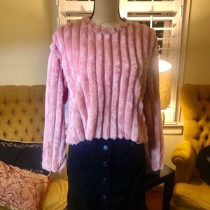 Pink rose fuzzy faux mink Zara sweater S so soft!